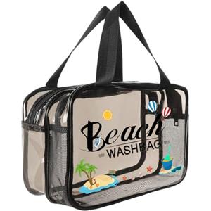 Aucuu Borse Da Toilette Trasparente, Beauty Case Trasparente, PVC Trousse da Viaggio, Borsa Cosmetici con separazione tra asciutto e bagnato, Cosmetici Trucco Portatile per Piscina, Viaggio