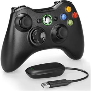 YCCSKY Controller wireless per X-box 360, 2,4 GHz, Xbox 360, controller wireless con ricevitore, adattatore a doppia vibrazione, gamepad joystick per Xbox 360/PC/Windows, nero