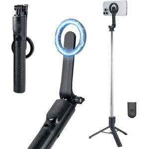 Jaxiyun Bastone Selfie Magnetico, Cavalletto per Smartphone, Trepiede per Cellulari con telecomando e due anelli magnetici, Mini Selfie Stick compatibile con iOS e Android per Selfie, vlogging e Riprese Video