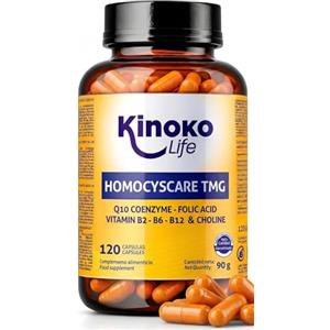 Kinoko life BETAINA Anidra TMG (Trimetilglicina) 120 Capsule con Coenzima Q10 Acido Folico Attivo Quatrefolic 5-MTHF Vitamine B6 B12 HomocysCare Scorta 4 Mesi Senza Glutine Non-OGM