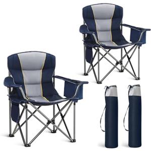 HIGH POINT SPORTS Sedia Pieghevole da Campeggio 200kg Sedia da Campo Portatile e Resistente con Portabicchieri Sedia da Pesca Blu 2 Pezzi