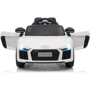 RBFGYIOP Audi R8 Spyder Licenza Ufficiale, Macchina Elettrica per Bambini 12V, Edizione Polizia con Telecomando Parentale 2.4G, Luci LED, Sirena, Musica MP3, Soft Start, Regalo Per Bambine 3-8 Anni, Bianco