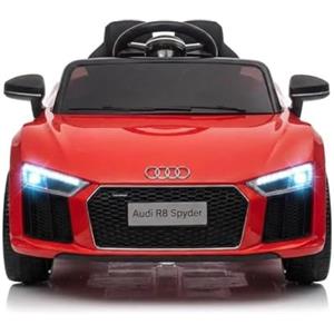 RBFGYIOP Macchina Elettrica Per Bambini 12V, Audi R8 Spyder Edizione Polizia Rosa Con Telecomando Parentale 2.4G, Luci LED, Sirena, Musica MP3, Soft Start, Regalo Per Bambine 3-8 Anni, Rosso