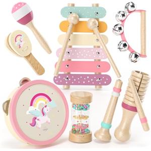 Lehoo Castle Strumenti Musicali Bambini 1 Anno, 8 in 1 Giochi Legno Montessori Sensoriale con Maracas Xilofono Tamburello Gioco Bambi Bimba 2 3 4 5 6 Anni, Educativi Interattivo Regalo