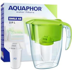 AQUAPHOR Smile Caraffa Filtrante per Acqua + 1 filtro A5 (350L) - Brocca da Capacità di 2,9L - Verde