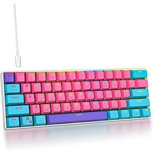 SbocKeeb Tastiera da Gaming 60 Percento, Tastiera Meccanica RGB Cablata America QWERTY, Mini 61 Tasti USB Anti-Ghosting per PC Gamer e Tipisti（GS61 RGB-61 Rosa）