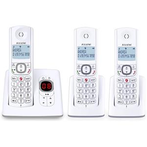 ALCATEL F530 Voice Trio - Telefono fisso cordless DECT con segreteria - Grande display - Vivavoce - Funzione blocco chiamate - 2 tasti di memoria diretta - 3 portatili - Bianco/Grigio