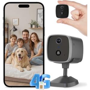 EIOTMART 4G LTE telecamera di sorveglianza interna con scheda SIM dati, fotocamera 2K Super HD a batteria, mini fotocamera senza WLAN, rilevamento movimento PIR, visione notturna 3MP, grandangolo 120°