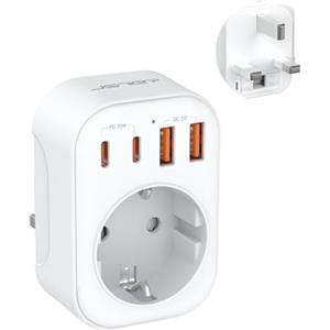 JSVER Adattatore di viaggio JSVER adattatore di spina universale con 2 USB-A, 2 USB-C (PD20W) e 1 presa CA, adattatore di alimentazione di viaggio per America/Canada/Thailandia (JSVER-PA1042)