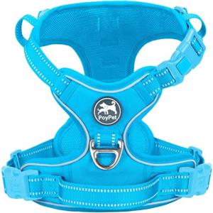 PoyPet Imbracatura per cani non pull, pettorina riflettente per cani senza choke, regolabile, morbido e imbottito, con manico Easy Control per cani di piccola e grande (cielo blu, XS)
