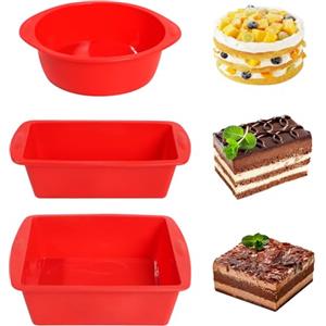 VINATO 3 Pezzi Stampi in Silicone per Dolci, Stampo in Silicone Antiaderente Stampi Silicone Dolci Stampo Pane per Brownie, Torte, Pane, Senza BPA, Rosso