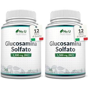 Nu U Nutrition Glucosamina Solfato 1500 mg 2KCl Alto Dosaggio - 365 Compresse non Capsule - 1 Anno di Durata - Integratore per Articolazioni - Prodotto in Europa - Nu U Nutrition (Confezione da 2)