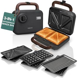 LEBENLANG Sandwich Maker 3 in 1-750 W Incl. 3 inserti per Grill, Sandwich & Waffle I Waffles Piastra 3 in 1 Tostapane Piastra Rimovibile Tostiera Elettrica Piastre Sandwichmaker Macchina Per Toast