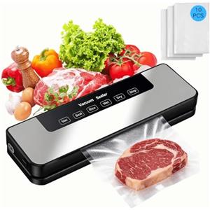 XEUXKER Macchina Sottovuoto Alimenti, 5 In 1 Macchina Sottovuoto Professionale Vacuum Sealer，Macchina Sottovuoto Domestica Per Conservazione Fresca(10 Sacchetti a Vuoto)