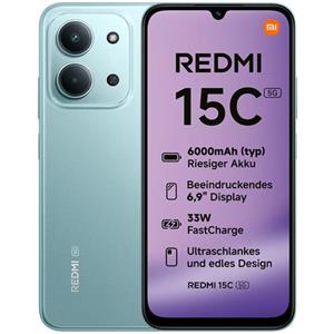 XIAOMI - Redmi 15C 5G 128GB 4GB Ram Display 6.9 Main Camera 50 MP f / 1.8 Dual nanoSim USB Type-C Dimensity 6300 6000mAh Mint Green