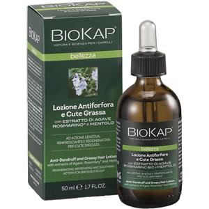 BIOKAP Lozione Antiforfora e Cute Grassa - 50 ml con Estratti di Agave, Rosmarino Bio e Mentolo