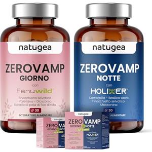 Natugea ZEROVAMP Giorno & Notte, Integratore Alimentare per la Menopausa con Fenuwild, Holixer e Melatonina, 30 Compresse Giorno + 30 Compresse Notte