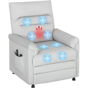 HOMCOM Poltrona Relax Elettrica Massaggiante e Riscaldante con Poggiapiedi, Silenziosa, Poltrona Reclinabile 150° in Velluto Pet Friendly con Funzione Memory, 2 Telecomandi e USB, Grigio Chiaro