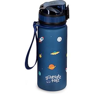 Schmatzfatz Borraccia per bambini, 400 ml, sport per scuola e asilo, chiusura 1 clic, bottiglia d'acqua insapore, a prova di perdite, con inserto di frutta, senza BPA, blu navy