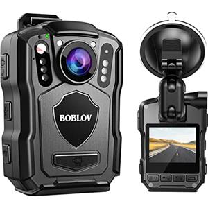 BOBLOV M5 128GB Fotocamera corpo di polizia, GPS 1440P montata sul corpo, batteria incorporata 4200MAH Bodycam, IP67 e IR per forze dell'ordine con supporto di aspirazione per auto (128GB)