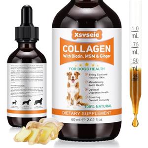 FuzzyUp Collagene Liquido per Cani con Aggiunta di Probiotici Naturali per Animali Domestici, Collagene per Cani, Migliora il Supporto e la Mobilità Delle Articolazioni, Allevia le Allergie Cutanee, 60ML