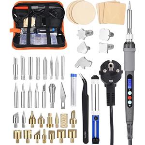 FAOKZE Set saldatore pirografico,60W Temperatura Regolabile 200°C-450°C,Interruttore ON/OFF,Pirografo Legno per Intaglio/Saldatura/Goffrare/Arte DIY Saldatore Kit.