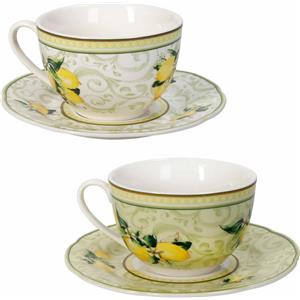 Brandani Set 2 Tazze Thé Limoni in New Bone China - Design Mediterraneo, Capacità 100ml