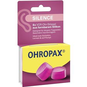 OHROPAX Silence - Tappi per le orecchie in silicone malleabile, dermatologicamente testati, adatti a tutte le orecchie, valore di isolamento acustico SNR 23 dB, per dormire, studiare e feste, 6 pezzi