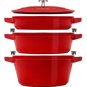STAUB La Cocotte - Set di pentole rotonde in ghisa, 3 pezzi, colore: Rosso ciliegia