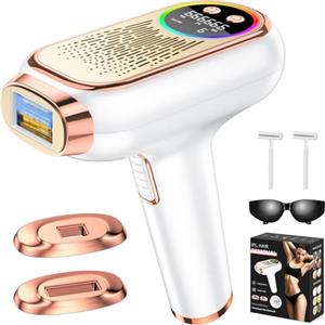 NIKYJM Epilatore Luce Pulsata con 6.8 cm² Grande Calibro, 600-1200nm Lunghezza D'onda, 3 in 1 HR/SC/RA, 9 Livelli di Energia, Epilatore a luce pulsata IPL (Oro rosa)