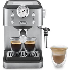 Delonghi De'Longhi CLASSIC EM450.M Macchina da Caffè Manuale Espresso e Cappuccino, Compatibile con Polvere o Cialde E.S.E., Spegnimento Automatico, Serbatoio Estraibile da 1.7L, Potenza 1325W, 15bar