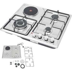 ROGONPDK Piano cottura a gas a 4 fuochi, 3 gas + 1 piastra elettrica, fornello a gas con protezione dalla fiamma, in acciaio inox, fornello a gas, piano cottura a gas, multifunzione, per abitazioni