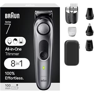 Braun Kit stile tutto in uno serie 7 7410, rasoio 8 in 1 da uomo con tagliaborba, tagliacapelli e altro, lama più affilata Braun, 40 impostazioni di lunghezza, impermeabile
