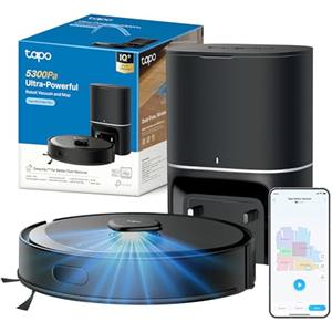 Tapo RV30 Max Plus Robot Aspirapolvere Lavapavimenti con Mappatura 5300Pa, Svuotamento Automatico Polvere 3L, Doppia Navigazione LiDAR +IMU, Zone No-Go e Muri Virtuali, Controllo APP&Alexa&Google