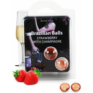 Secretplay Olio Massaggio Fragola e Champagne - Set di 2 Palline Rilassanti