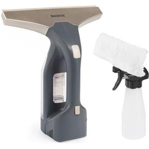 Beldray Cordless Window Vacuum Plus - Vac portatile & Rechargeable for Streak Free Windows, Mirrors & Glass Cleaning, 100 ml Removable Water Tank, Includes Spray Bottle & Wipe Pad, Titanium, BEL01985