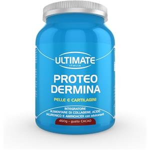 Ultimate Italia - Proteo Dermina - 450g - gusto cacao - Integratore di collagene e acido ialuronico per mantenere la pelle giovane e supportare cartilagini, legamenti e tendini