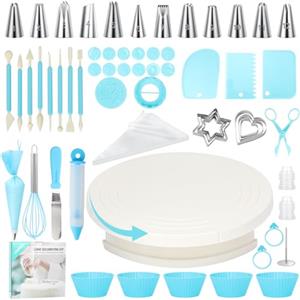 Cozary Kit Pasticceria 110 Pezzi, Accessori per Dolci e Forno con Piatto Girevole per Torte, Beccucci, sac a Poche, Spatole,Taglia Biscotti, Pirottini in Silicone per Muffin