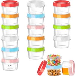 VINATO 18Pcs Contenitori per Alimenti, 120ml Barattolini Plastica Piccoli con Tappo, Set Scatole Plastica, Contenitori per Congelatore, Impilabili
