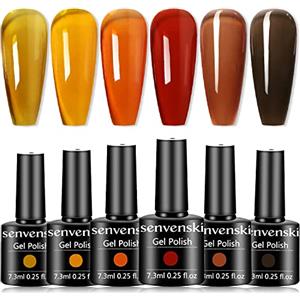 Senvenski Smalto Semipermanente per Unghie Kit Jelly Cristallo Traslucido Gel Guscio Di Tartaruga Rossa Arancia Grigio Ambra Colore UV LED Vernice Manicure Nail Art Regalo (BT6-002)