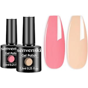 Senvenski Nudo Rosa Smalto Semipermanente per Unghie Kit, Luce Bambino Rosa Morbido Palido Semipermanente Gel UV LED Vernice Manicure Nail Art Regalo (CS2-027)