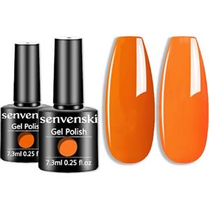 Senvenski Arancione Smalto Semipermanente per Unghie Kit, Luce Luminoso Neon Zucca Corallo Arancione Semipermanente Gel UV LED Vernice Manicure Nail Art Regalo (CS2-026)