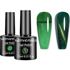 Senvenski Verde Jelly Smalto Semipermanente per Unghie Kit Puro Turchese Magnetico Occhi di Gatto Trasparente Cristallo Gel Colore UV LED Vernice Manicure Nail Art Regalo (CS2-010)