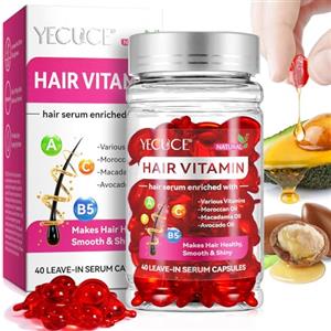 MYOWNER Olio Vitaminico per Capelli Crespi e Danneggiati, Siero per Trattamento dei Capelli con Olio Argan, Vitamina A, C, E e Pro Vit. B5 per Cura dei Capelli Secchi - 40 Rosso
