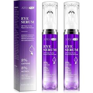 RoongDuuDll Confezione da 2 Siero per occhiaie e borse sotto gli occhi con 8% caffeina 8% retinolo, ialuronniacinamide, anti-invecchiamento per borse e gonfiori, con pallina massaggiante a 360° per donne e uomini