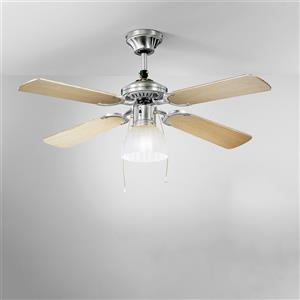 Perenz Ventilatore Metallo Cromo Spazzolato 1 Luce E27 4 Pale Legno Bianco Noce Gemini