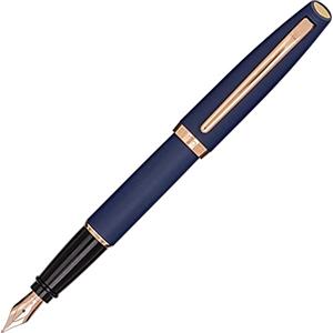 Aurora Pen Aurora Style Resin Matt | Penna stilografica in resina blu opaco con raccordi in oro rosa | pennino in acciaio cromato spessore M | confezione regalo