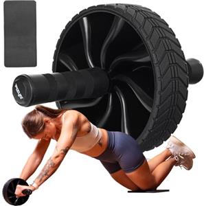 FIZYO Ruota Addominale Ab - Attrezzo per Addominali con Tappetino Nero, Roller per Allenamento Core, per Fitness a Casa e Palestra, per Uomini e Donne