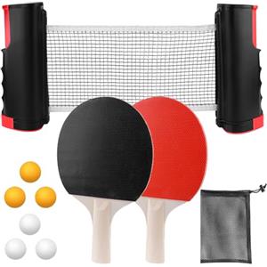 BYZESTY Set da Ping Pong, Racchette Ping Pong Set Professionale con 2 Racchette, 6 Palline, 1 Borsa Portatile, 1 Regolabile Rete, Ping Pong Set da Tavolo Portatile, per Formatori Adulti Bambini Indoor Outdoor