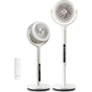 Midea MCF25GRW Ventilatore a Piantana Silenzioso 21db, 135°+120° Omnidirezionale Oscillazione, Motore DC & Doppia Lama, 12 Velocità & 24m Distanza, Timer 15H con Telecomando, Altezza Regolabile